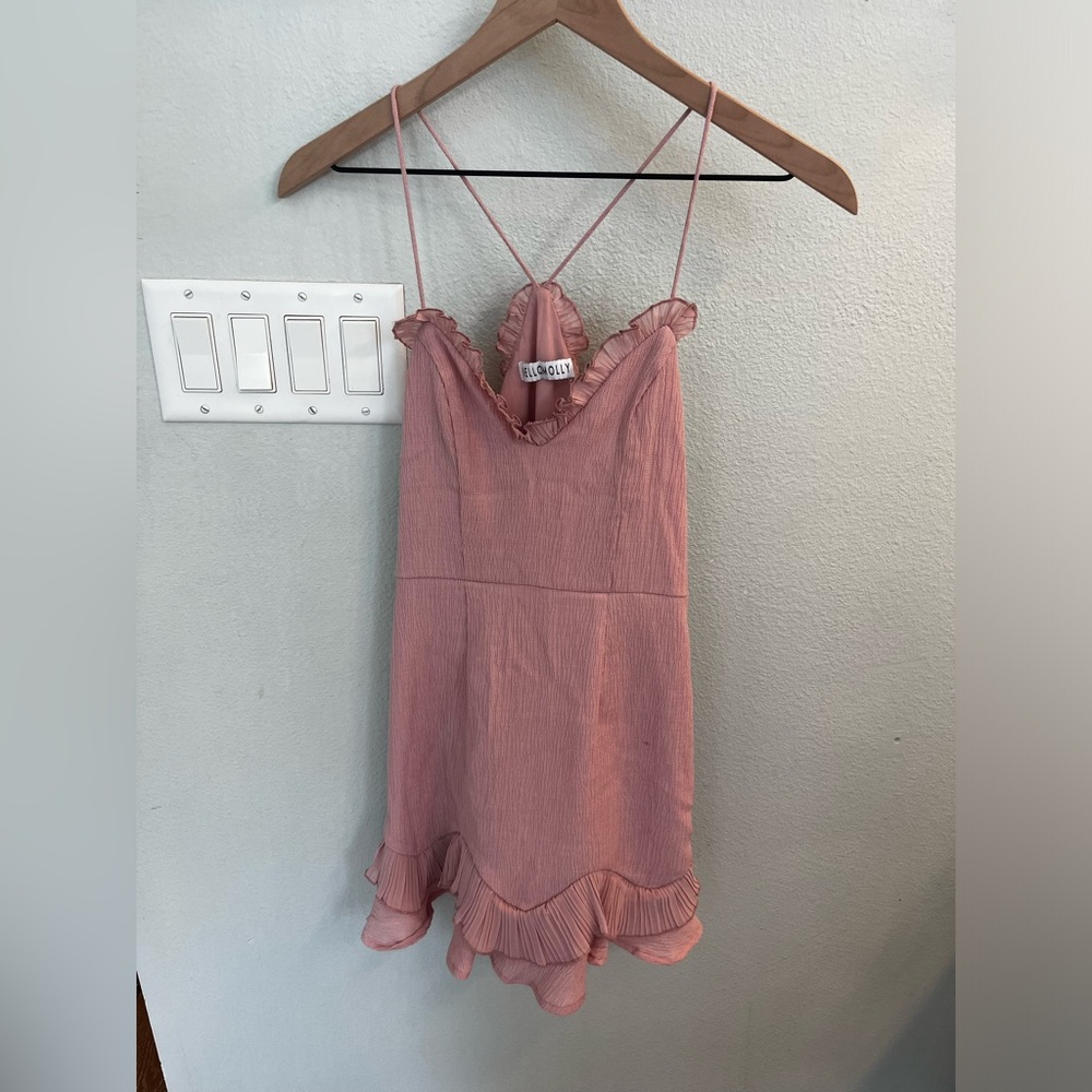 Hello Molly SCORPIO SEASON DRESS BLUSH Elegant Pink Ruffle Hem Dress - Picture 8 of 12